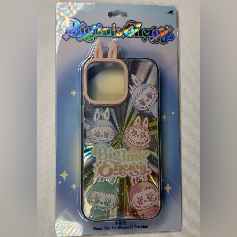 Big into Energy Labubu Holographic Phone Case for iPhone 15 Pro Max - Multicolor